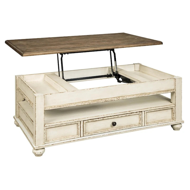 Realyn White/Brown Traditional Lift Top Cocktail Table