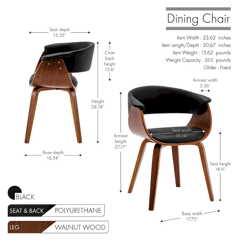 Porthos Home Meir Dining Chair, PU Leather Upholstery, Walnut Wood Legs