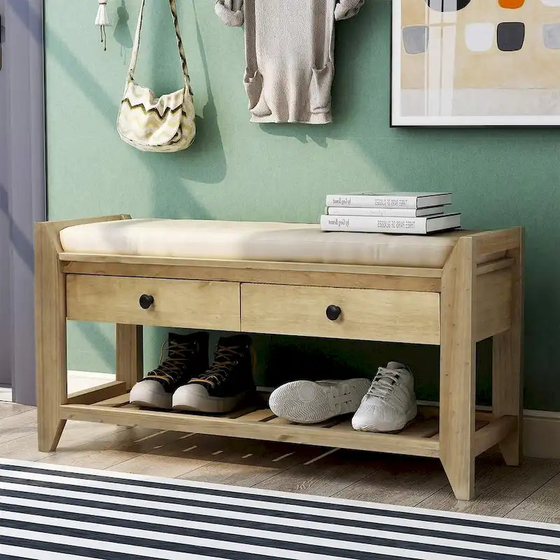 39   Modern Versatile Entry Upholstered Storage Bench with Shoe Rack and Drawers