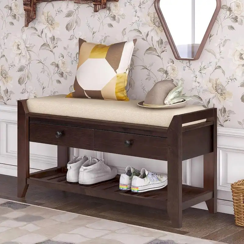 39   Modern Versatile Entry Upholstered Storage Bench with Shoe Rack and Drawers