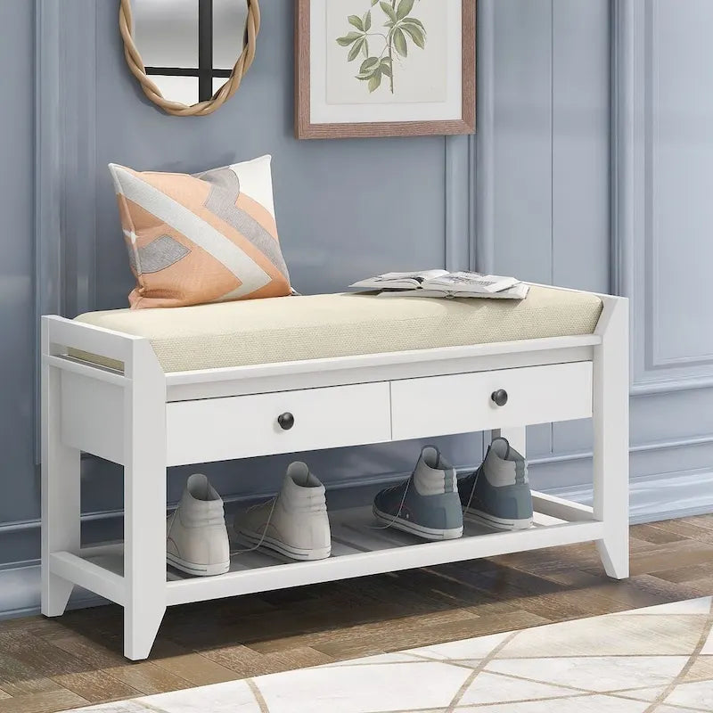 39   Modern Versatile Entry Upholstered Storage Bench with Shoe Rack and Drawers