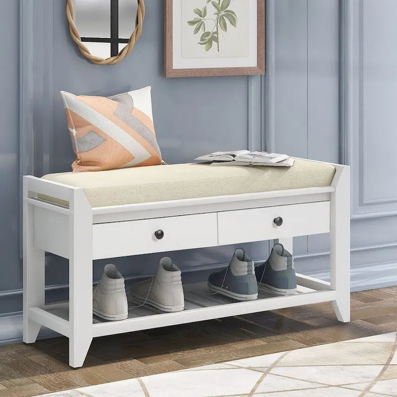 39   Modern Versatile Entry Upholstered Storage Bench with Shoe Rack and Drawers