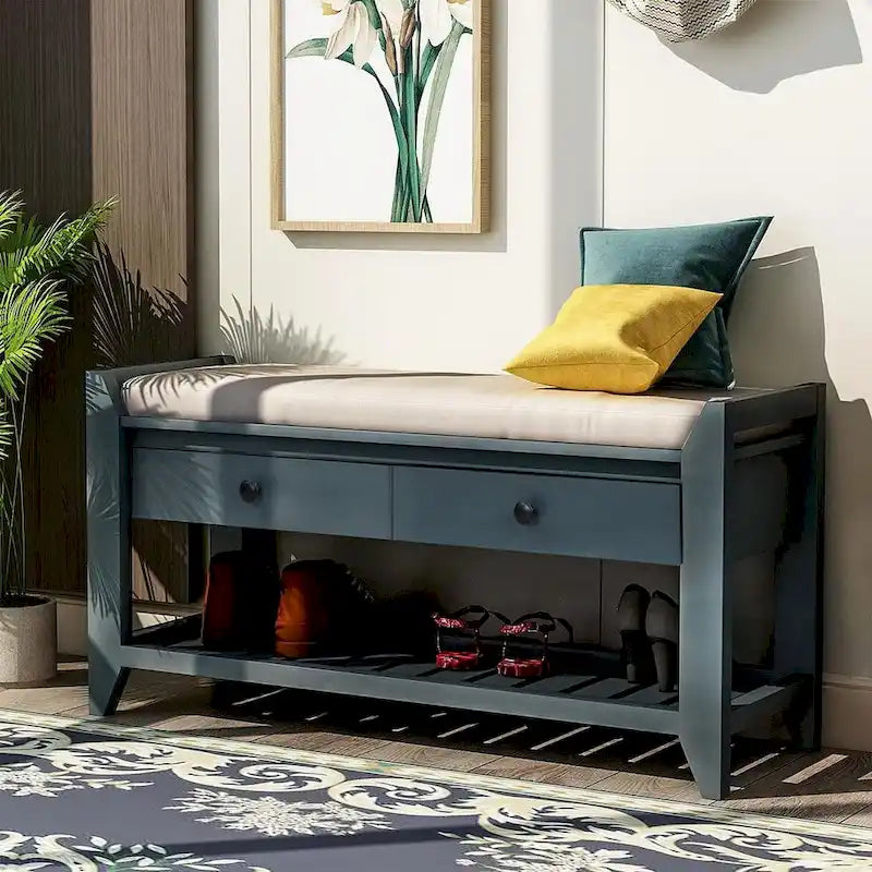 39   Modern Versatile Entry Upholstered Storage Bench with Shoe Rack and Drawers