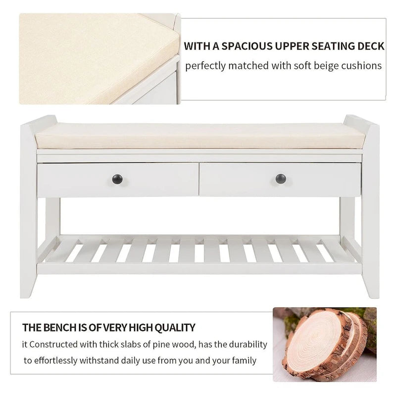 39   Modern Versatile Entry Upholstered Storage Bench with Shoe Rack and Drawers