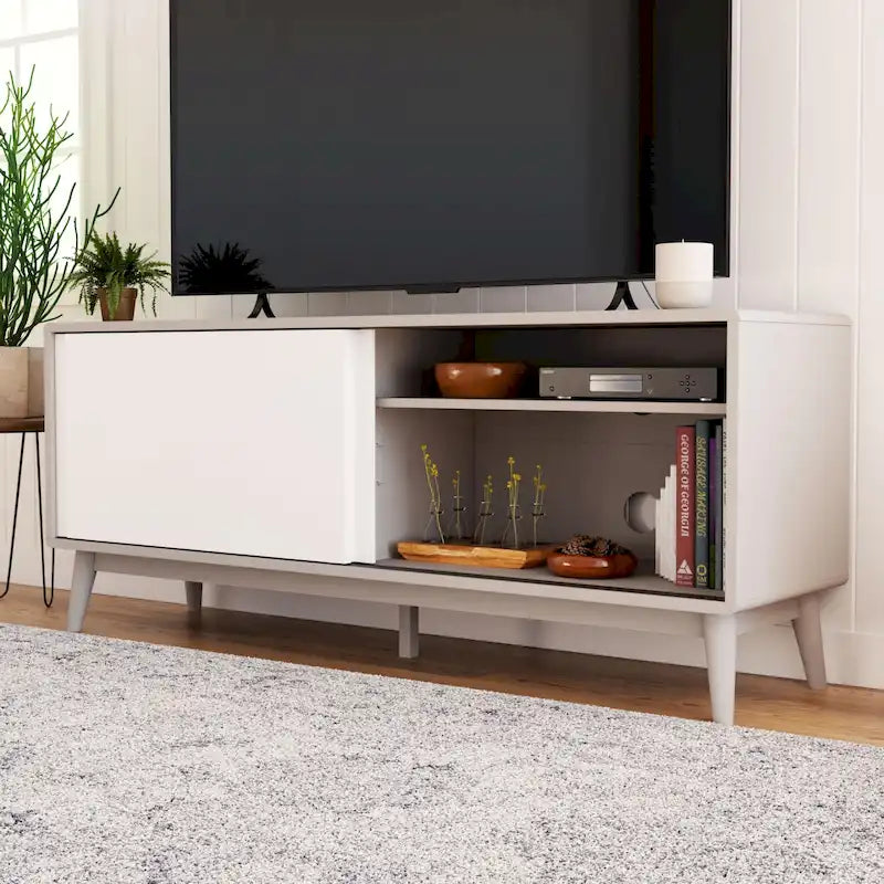 Brookside Madison Mid Century Modern TV Stand for TV's up to 65   Sliding Doors and Cable Management