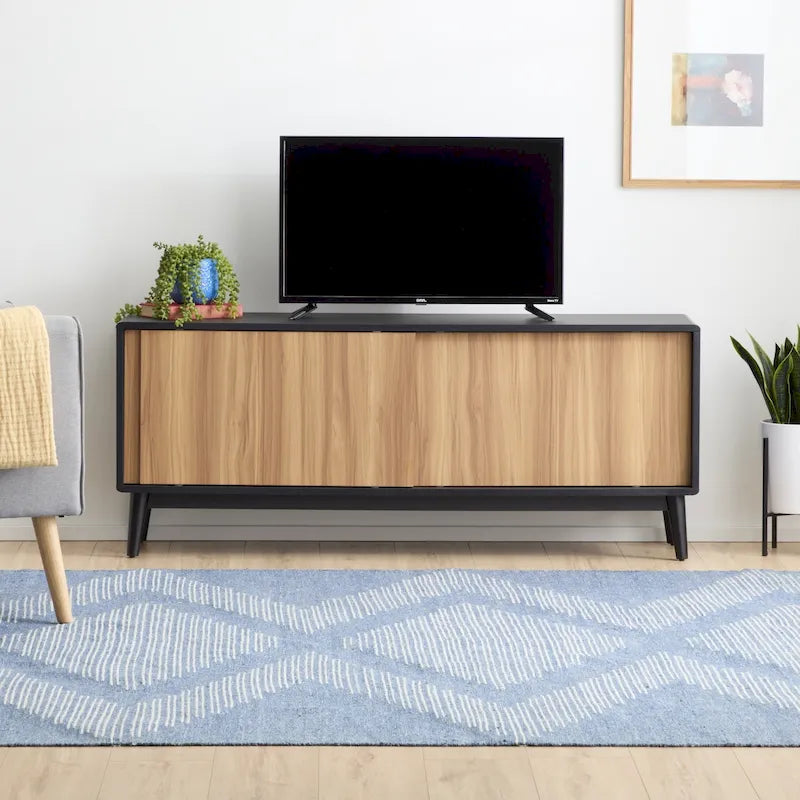 Brookside Madison Mid Century Modern TV Stand for TV's up to 65   Sliding Doors and Cable Management