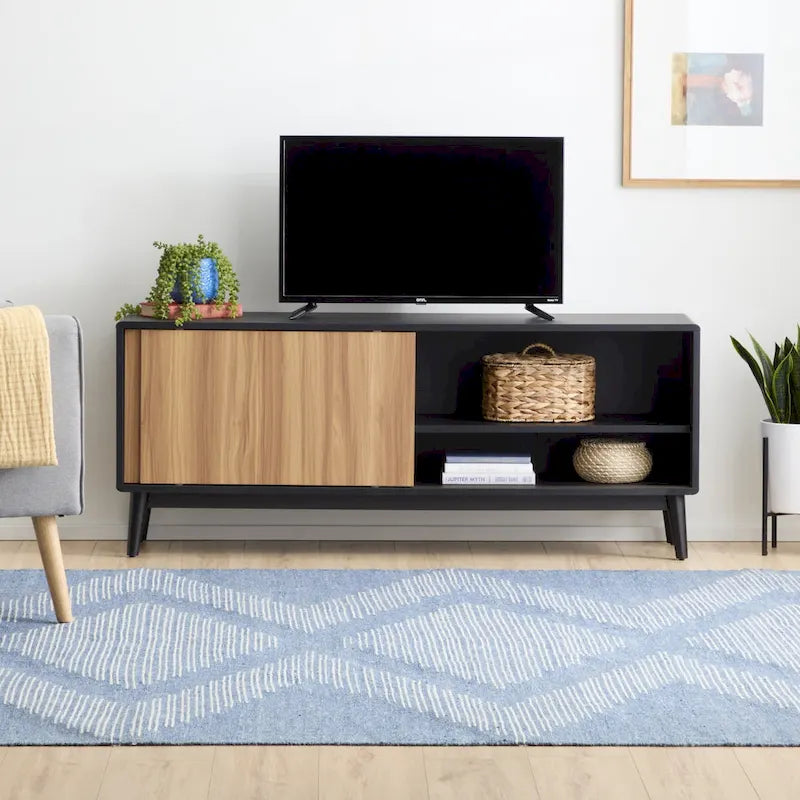 Brookside Madison Mid Century Modern TV Stand for TV's up to 65   Sliding Doors and Cable Management