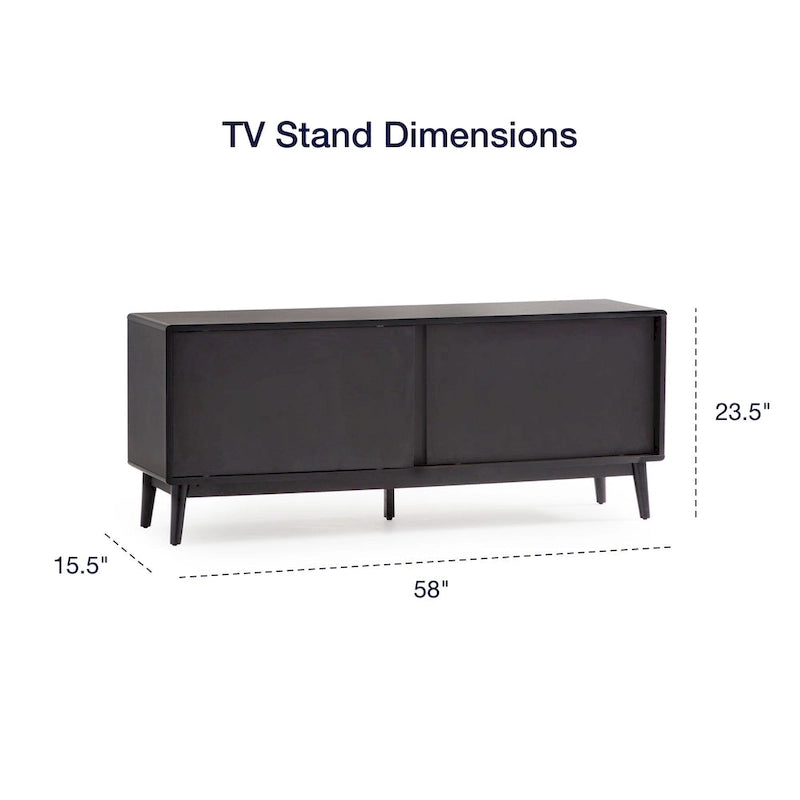 Brookside Madison Mid Century Modern TV Stand for TV's up to 65   Sliding Doors and Cable Management