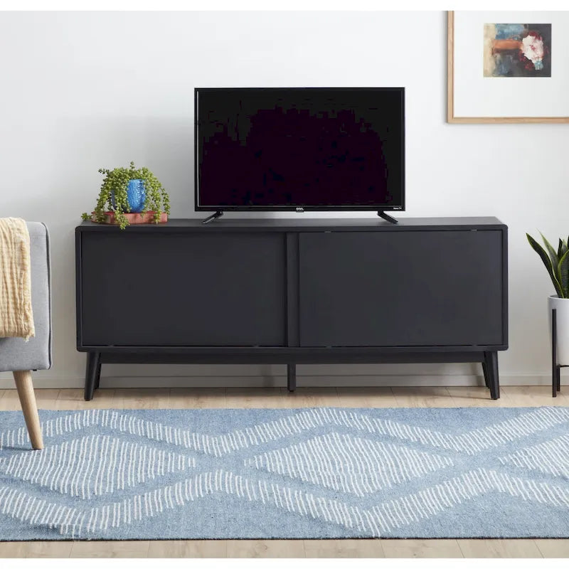Brookside Madison Mid Century Modern TV Stand for TV's up to 65   Sliding Doors and Cable Management