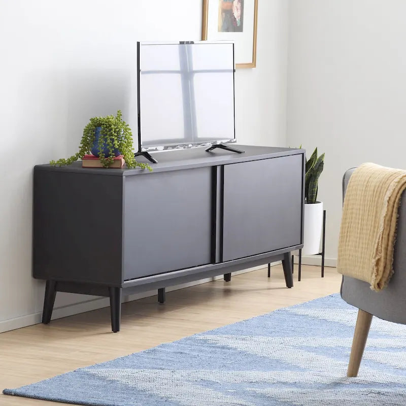 Brookside Madison Mid Century Modern TV Stand for TV's up to 65   Sliding Doors and Cable Management