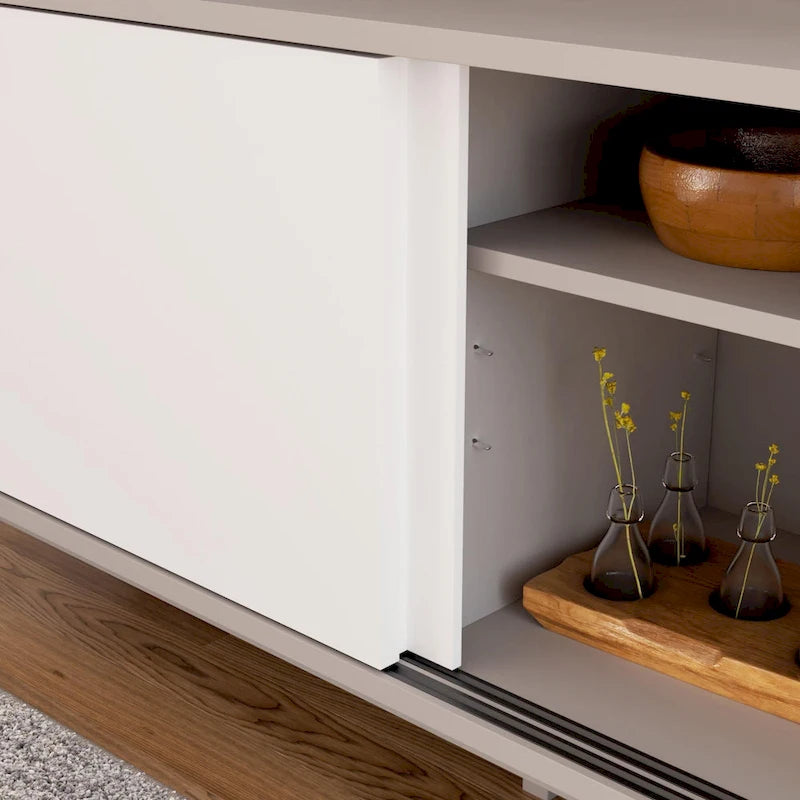 Brookside Madison Mid Century Modern TV Stand for TV's up to 65   Sliding Doors and Cable Management