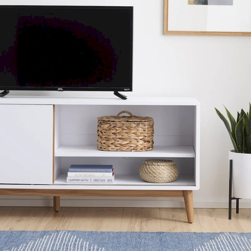 Brookside Madison Mid Century Modern TV Stand for TV's up to 65   Sliding Doors and Cable Management