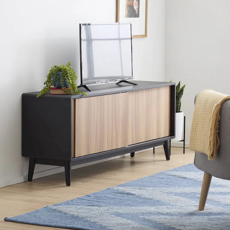Brookside Madison Mid Century Modern TV Stand for TV's up to 65   Sliding Doors and Cable Management