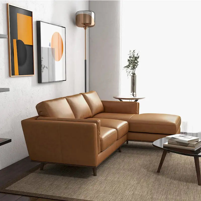 Florencia Modern Living Room Top Leather Corner Sectional Couch in Tan