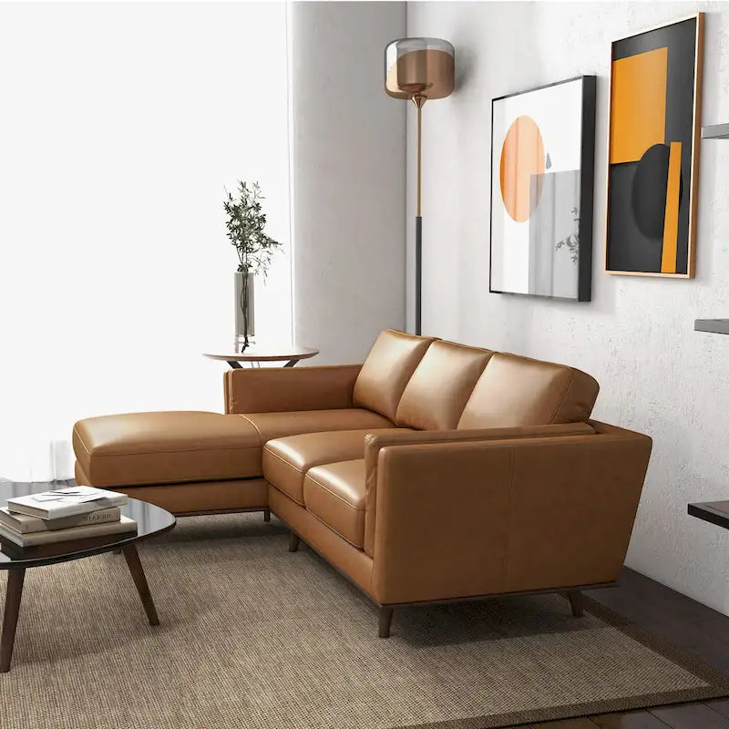 Florencia Modern Living Room Top Leather Corner Sectional Couch in Tan