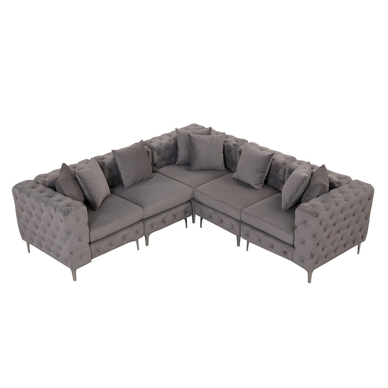 Large L-Shaped Modular Sofa, 5-Seat Velvet Sectional Couch