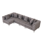Large L-Shaped Modular Sofa, 5-Seat Velvet Sectional Couch