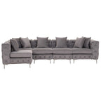 Large L-Shaped Modular Sofa, 5-Seat Velvet Sectional Couch
