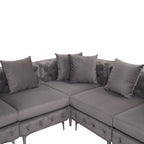 Large L-Shaped Modular Sofa, 5-Seat Velvet Sectional Couch