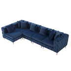 Large L-Shaped Modular Sofa, 5-Seat Velvet Sectional Couch