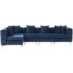 Large L-Shaped Modular Sofa, 5-Seat Velvet Sectional Couch