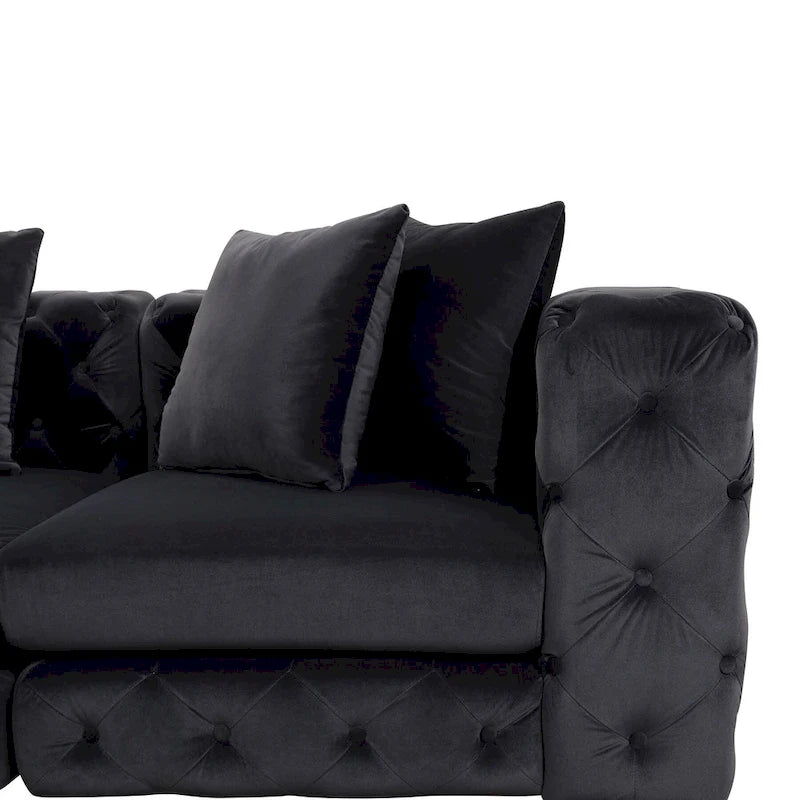Large L-Shaped Modular Sofa, 5-Seat Velvet Sectional Couch