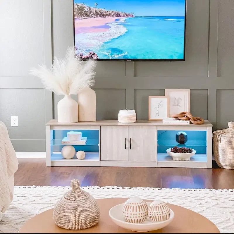 70 inch TV Stand 20 Color RGB Light Entertainment Center