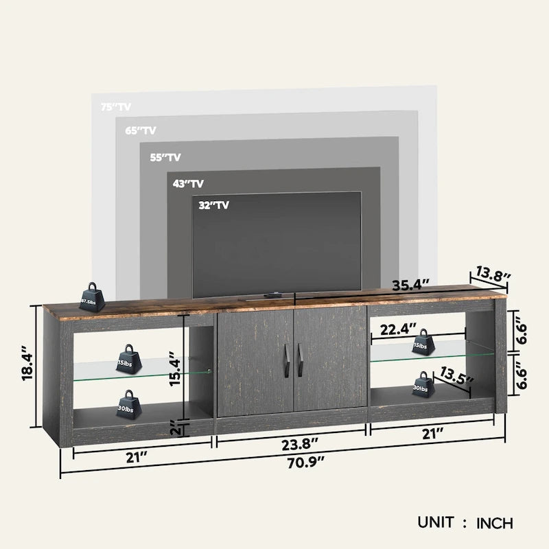 70 inch TV Stand 20 Color RGB Light Entertainment Center