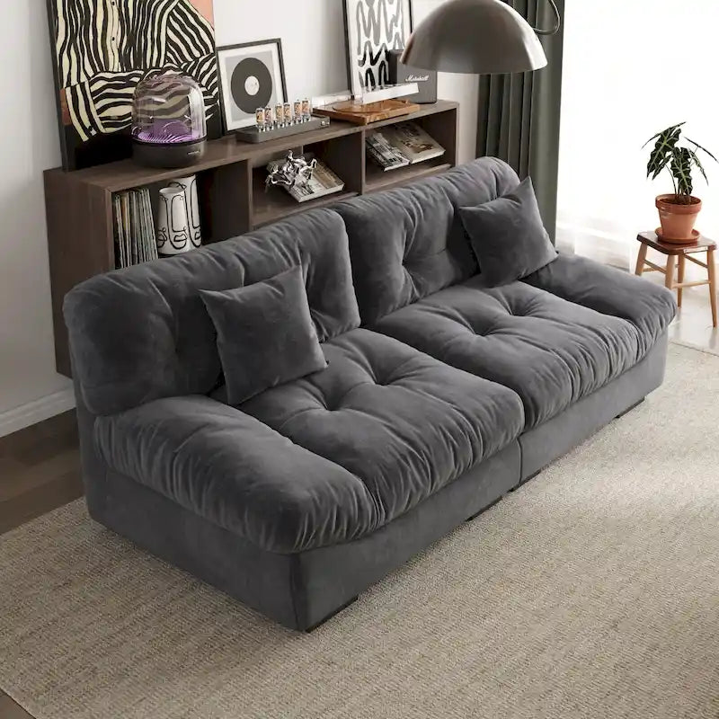 89   Suede Sectional Sofa Cloud Shape Couch for Living Room