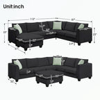 Modular Sectional Sofa with Ottoman and 3 Pillows