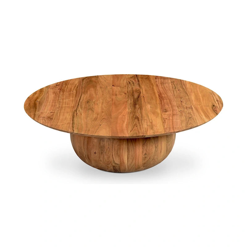 Aurelle Home Modern Solid Acacia Wood Round Base Coffee Table