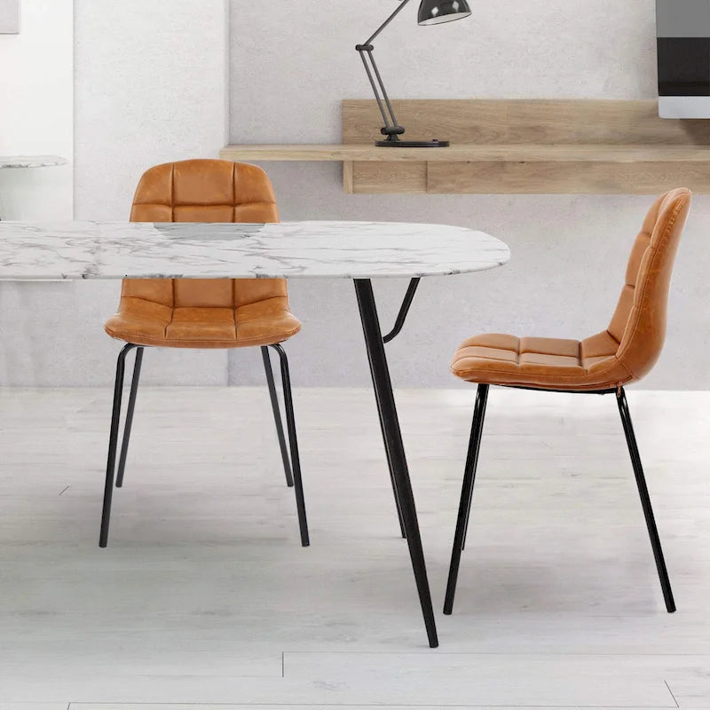 Faux Leather Dining Chairs Upholstered Side Chairs with Metal Legs Set of 2