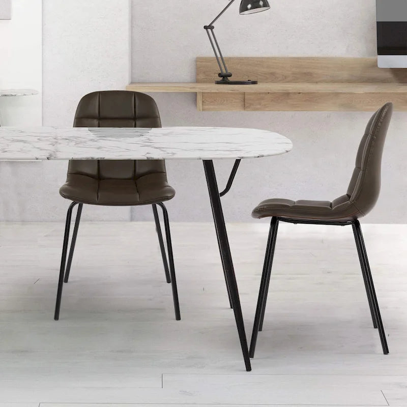 Faux Leather Dining Chairs Upholstered Side Chairs with Metal Legs Set of 2