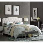 Dayton Full Size White Leather Platform Bed with Button Tufted Headboard