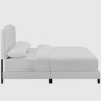 Dayton Full Size White Leather Platform Bed with Button Tufted Headboard