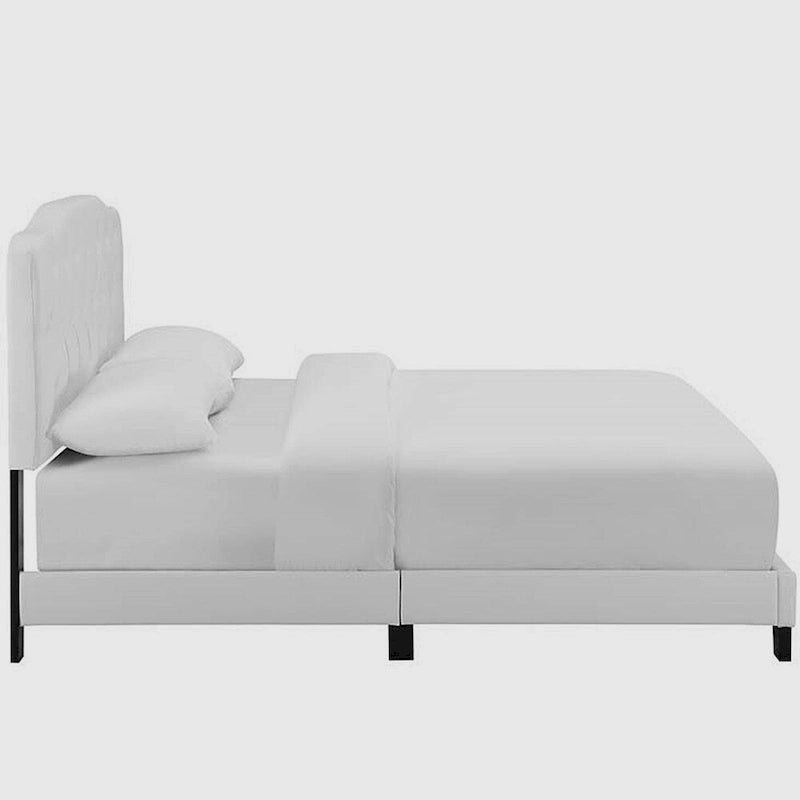 Dayton Full Size White Leather Platform Bed with Button Tufted Headboard