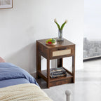 15.75   Rattan End table with drawer, Modern nightstand, side table for living roon, bedroom,natural