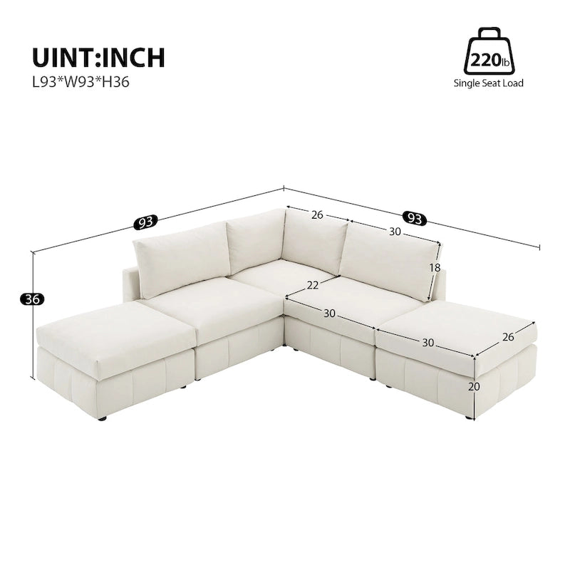 [VIDEO provided][New]93  Modern Sectional Sofa with Vertical Stripes,5-Seat Armless Couch Set with Convertible Ottomans,Various C