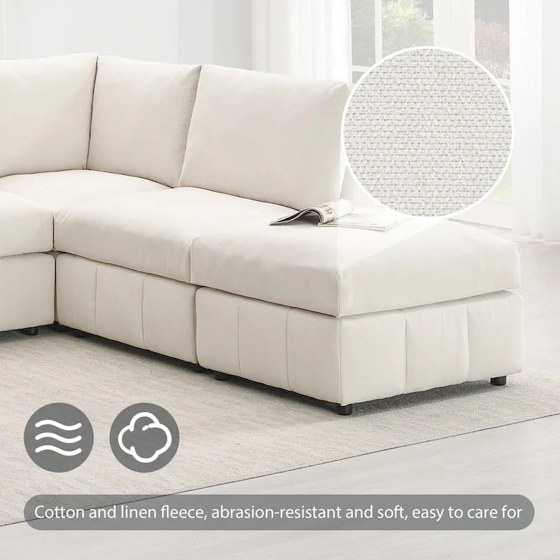 [VIDEO provided][New]93  Modern Sectional Sofa with Vertical Stripes,5-Seat Armless Couch Set with Convertible Ottomans,Various C