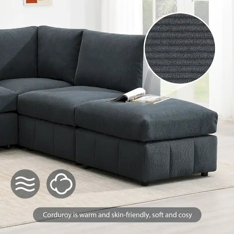 [VIDEO provided][New]93  Modern Sectional Sofa with Vertical Stripes,5-Seat Armless Couch Set with Convertible Ottomans,Various C
