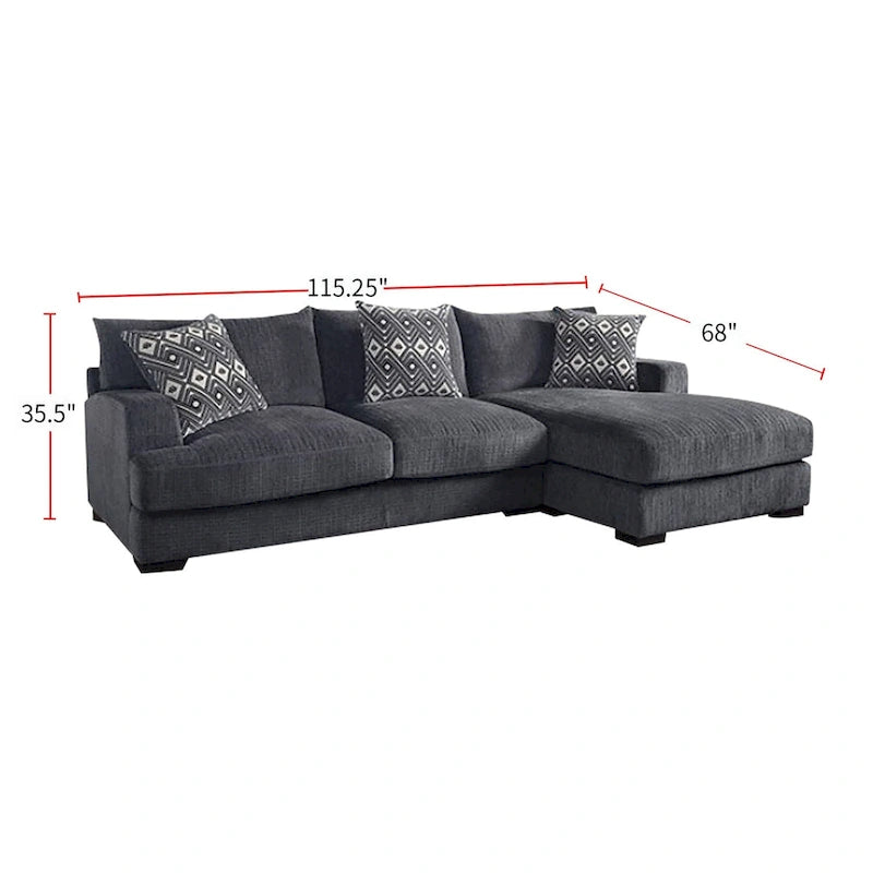 L-Shaped Chenille Upholstered Sectional Sofa in Gray