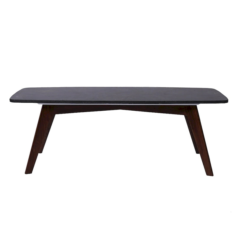 Faura 18   x 43.5   Rectangular Italian Black Marble Coffee Table with Walnut Legs