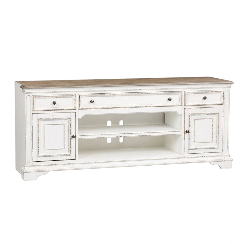 Magnolia Manor Antique White & Weathered Bark Entertainment TV Stand - 73   Wide