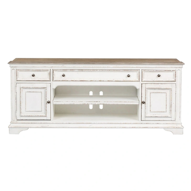 Magnolia Manor Antique White & Weathered Bark Entertainment TV Stand - 73   Wide