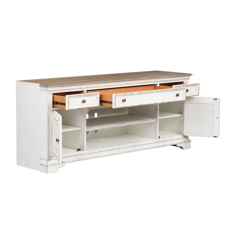 Magnolia Manor Antique White & Weathered Bark Entertainment TV Stand - 73   Wide