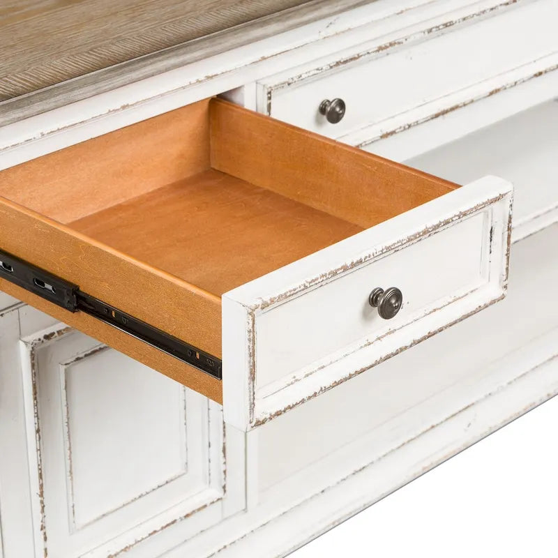 Magnolia Manor Antique White & Weathered Bark Entertainment TV Stand - 73   Wide