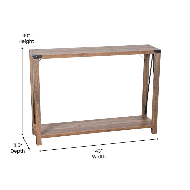 2-Tier Console Table with Metal Side Braces and Corner Caps