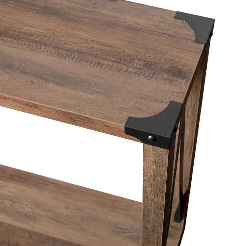 2-Tier Console Table with Metal Side Braces and Corner Caps