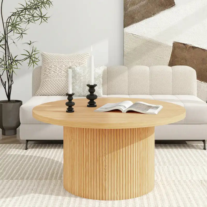 Round Wood Coffee Table Circle Pedestal Table