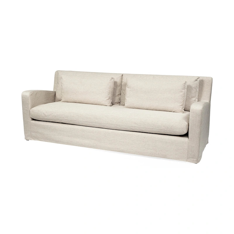 Denly Beige Fabric Slipcover w/ Double Stacked Back Cushions Sofa - 92.5  W x 38.2  D x 34.5  H